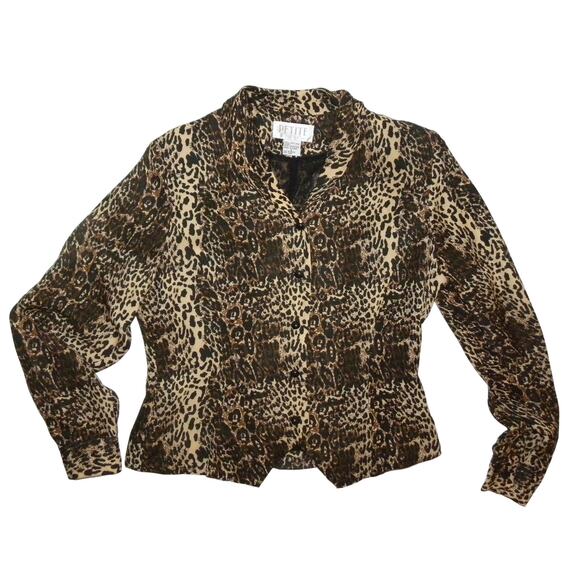90s Leopard Print Silk Jacket | Vintage Fitted Crop Blazer | X-Small PETITE - Picture 2 of 10
